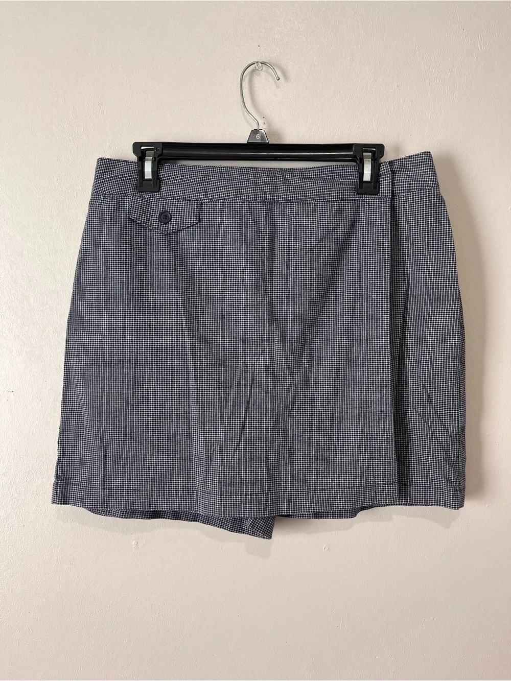 Sonoma Petite Street Navy White Gingham Wrap Skort Women’s 12P Cotton Blend
